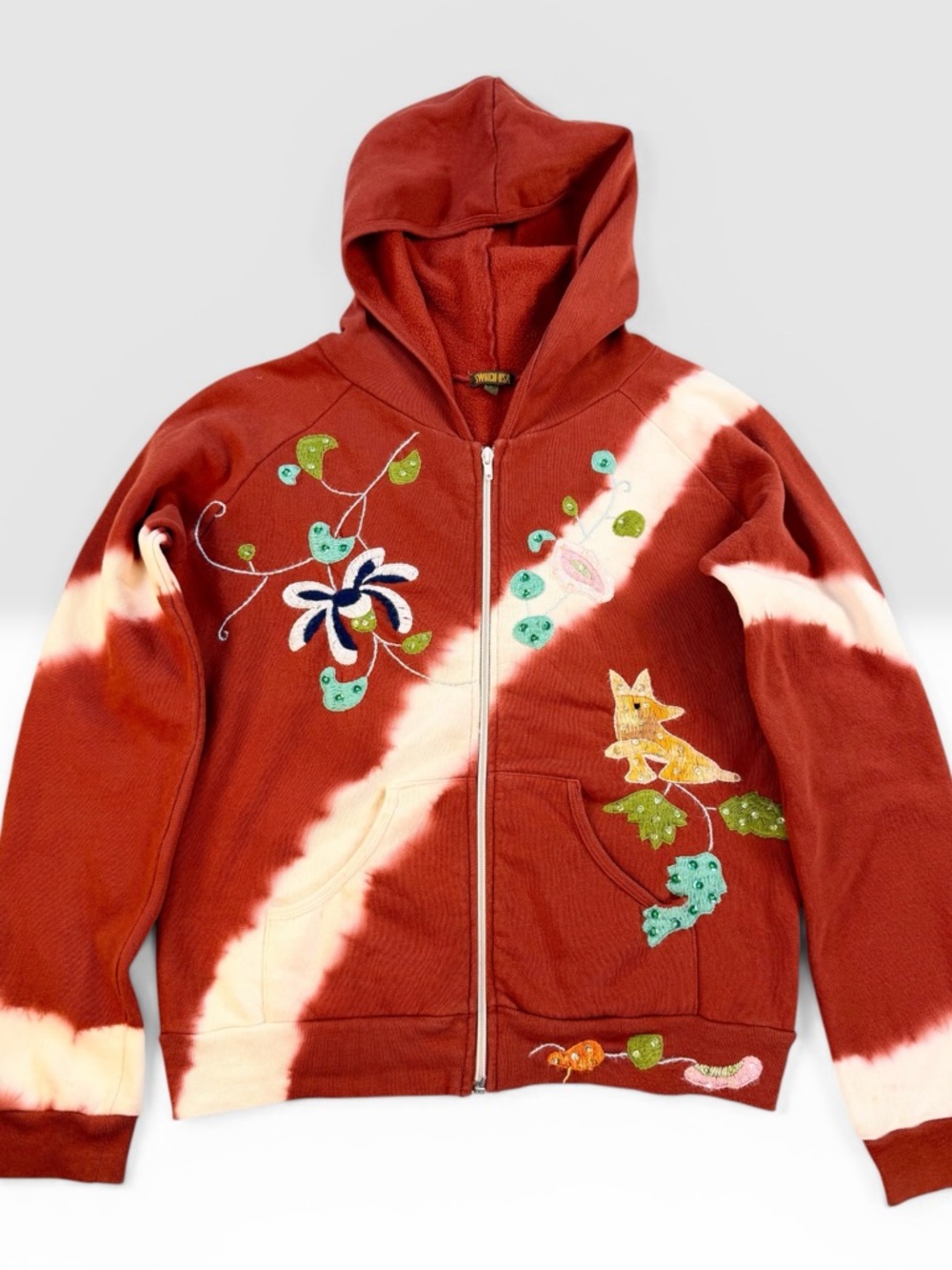 Switch Women’s Boho Tie Dye Embroidered Full Zip Cotton Hoodie Large